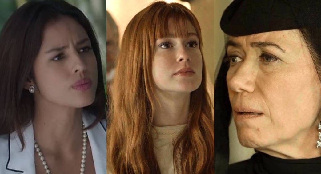 Laura (Yanna Lavigne), Luz (Marina Ruy Barbosa) e Valentina (Lilia Cabral) em O Sétimo Guardião