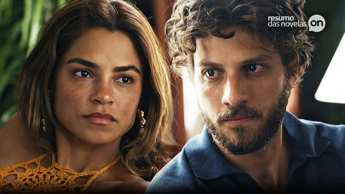 Brisa e Ari se encarando durante conversa em cena da novela das nove