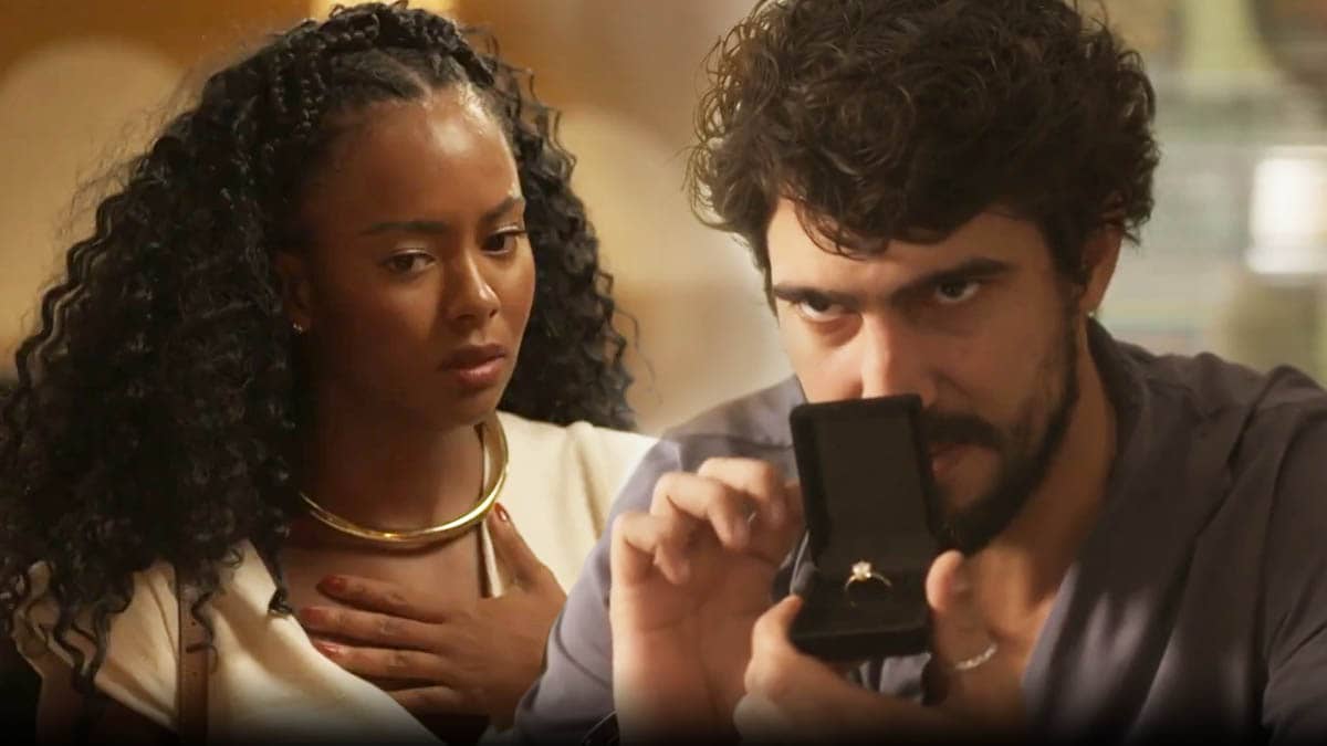 Laura e Tertulinho em cena da novela das seis