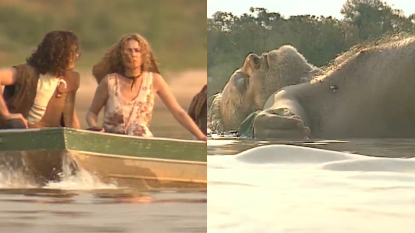 Luana, Marcos e Zé sobem na canoa, percorrem o rio Araguaia e avistam Bruno desacordado de longe: “encontramos ele”
