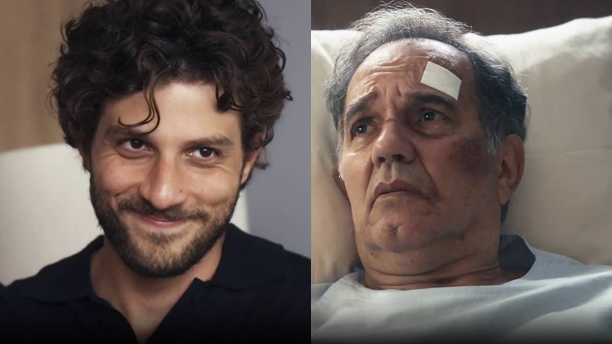 Ari, à esqueda; Guerra na cama de hospital, à direita, na novela Travessia