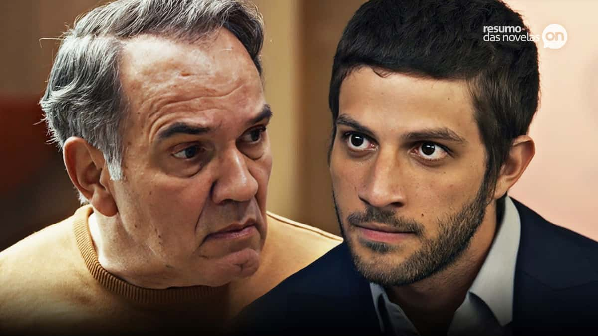 Guerra encarando Ari em cena da novela Travessia