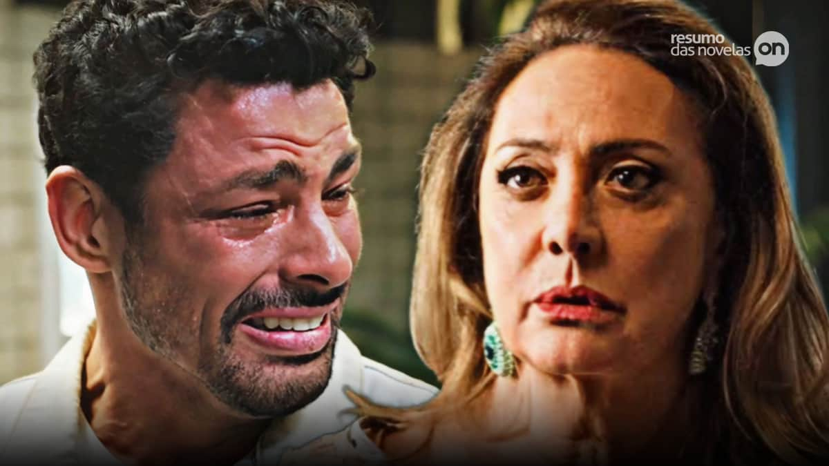 Caio chorando (à esquerda); Agatha (à direita) em Terra e Paixão.