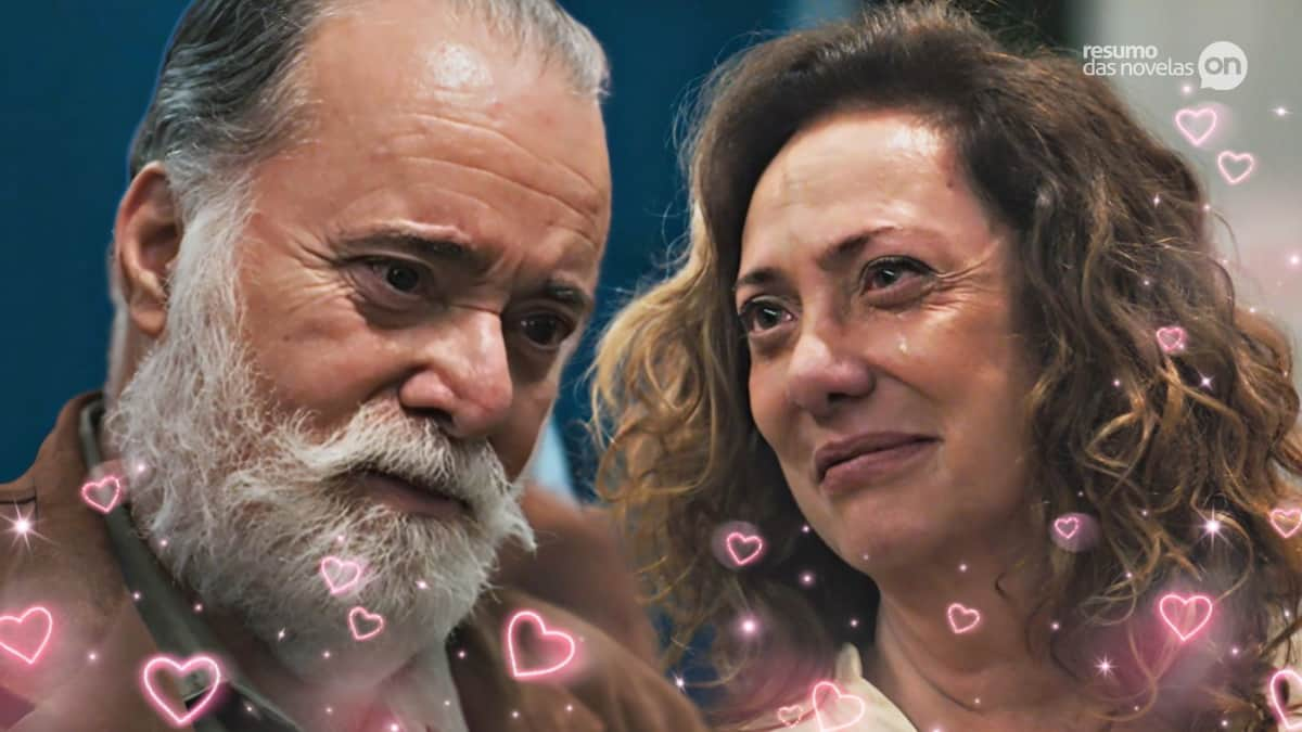 Antônio e Agatha se olhando emocionados em Terra e Paixão.