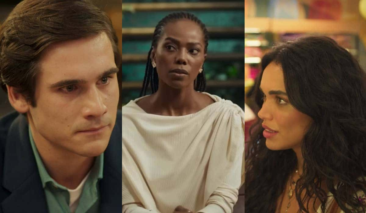 Miguel, Olívia e Luna em cena da novela Fuzuê. (Foto: reprodução)