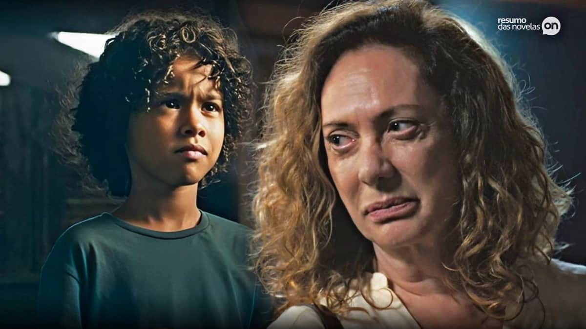 João, filho de Aline, à esquerda; Agatha à direita, em Terra e Paixão.