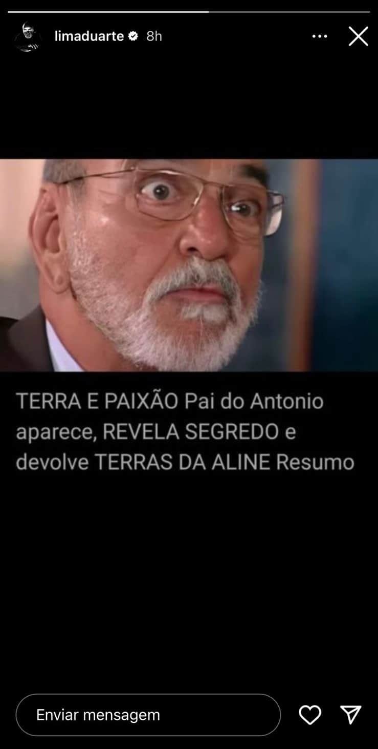 Recorte do story de Lima Duarte em seu perfil no Instagram.