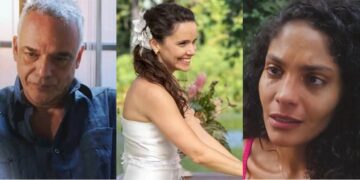 Andrade, Lucinda e Aline em Terra e Paixão. (Foto: reprodução)