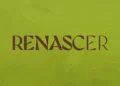 Logo do remake da novela Renascer. O fundo é na cor verde claro, com o nome da novela em marrom.