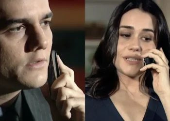 Paula pega o telefone de Taís para falar com Olavo, o vilão não consegue distinguir com qual delas está falando e cai no golpe: “tarde demais”