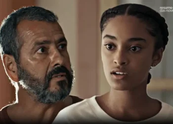 Zé Inocêncio olhando assustado para Teca em Renascer.