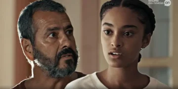 Zé Inocêncio olhando assustado para Teca em Renascer.