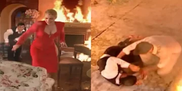 Cristina despeja gasolina no ateliê de Luna, faz fogo destruir tudo da falecida e parte do teto desaba sobre Rafael: “acabar com tudo”