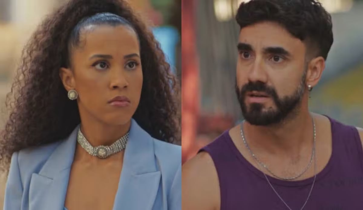 Ramille (Andrômeda) e Gabriel Godoy (Chicão) em Família é Tudo (Foto: Reprodução/TV Globo)