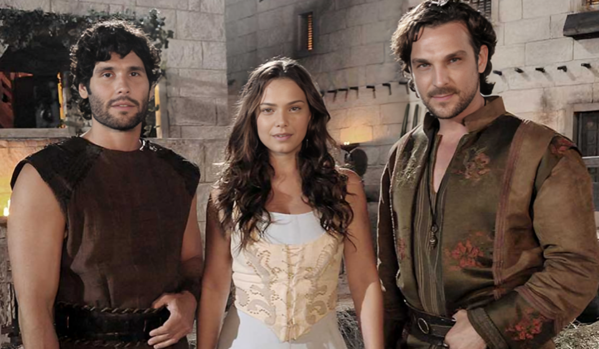 Dudu Azevedo (Lázaro), Milena Toscano (Joana) e Igor Rickli (Zac) em O Rico e o Lázaro (Foto: Divulgação/Record)