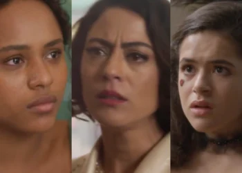 Beatriz (Duda Santos), Clarice (Carol Castro) e Bia (Maisa Silva) em Garota do Momento (Foto: Reprodução/TV Globo)