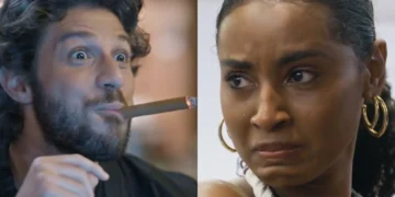 Mavi (Chay Suede) e Viola (Gabz) em Mania de Você (Foto: Reprodução/TV Globo)