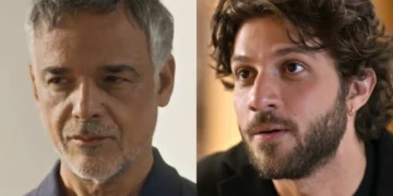 Nahum (Ângelo Antônio) e Mavi (Chay Suede) em Mania de Você (Foto: Reprodução/TV Globo)