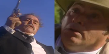Bêbado, Justino vai à festa de casamento de Tobias para matá-lo, mas encontra Boanerges no caminho e atira para todos os lados: “Tá ficando maluco?”