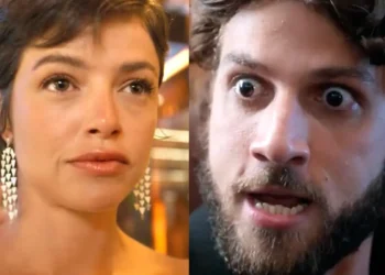 Luma (à esquerda) com olhar triunfal; Mavi (à direita) com os olhos arregalados em Mania de Você.