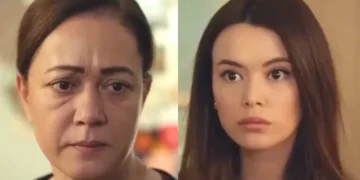 Hatice (à esquerda), com olhar de tristeza; Sirin (à direita), com expressão de susto, em cena de Força de Mulher.