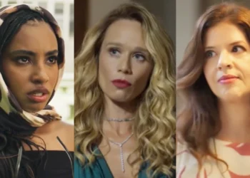 Viola (Gabz), Ísis (Mariana Ximenes) e Fátima (Mariana Santos) em Mania de Você (Foto: Reprodução/TV Globo)