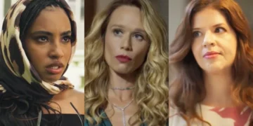 Viola (Gabz), Ísis (Mariana Ximenes) e Fátima (Mariana Santos) em Mania de Você (Foto: Reprodução/TV Globo)