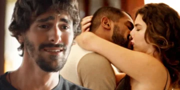 Cristiano (à esquerda) observando Daniel e Michele aos beijos em Mania de Você.