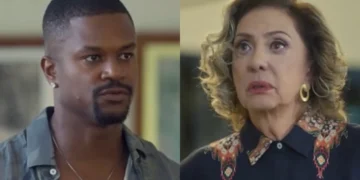 Sirlei (David Júnior) e Berta (Eliane Giardini) em Mania de Você (Foto: Reprodução/TV Globo)