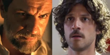 Molina (à esquerda), com olhar desafiador; Mavi (à direita) acuado em Mania de Você.