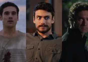 Rudá (Nicolas Prattes), Iberê (Jaffar Bambirra) e Volney (Paulo Rocha) em Mania de Você (Foto: Reprodução/TV Globo)