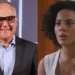 Amauri Soares no lançamento de Vale Tudo e Bella Campos em cena da novela (Foto: Lucas Teixeira/Reprodução/TV Globo)