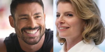 César sorrindo (à esquerda) e Odete (à direita) em Vale Tudo.