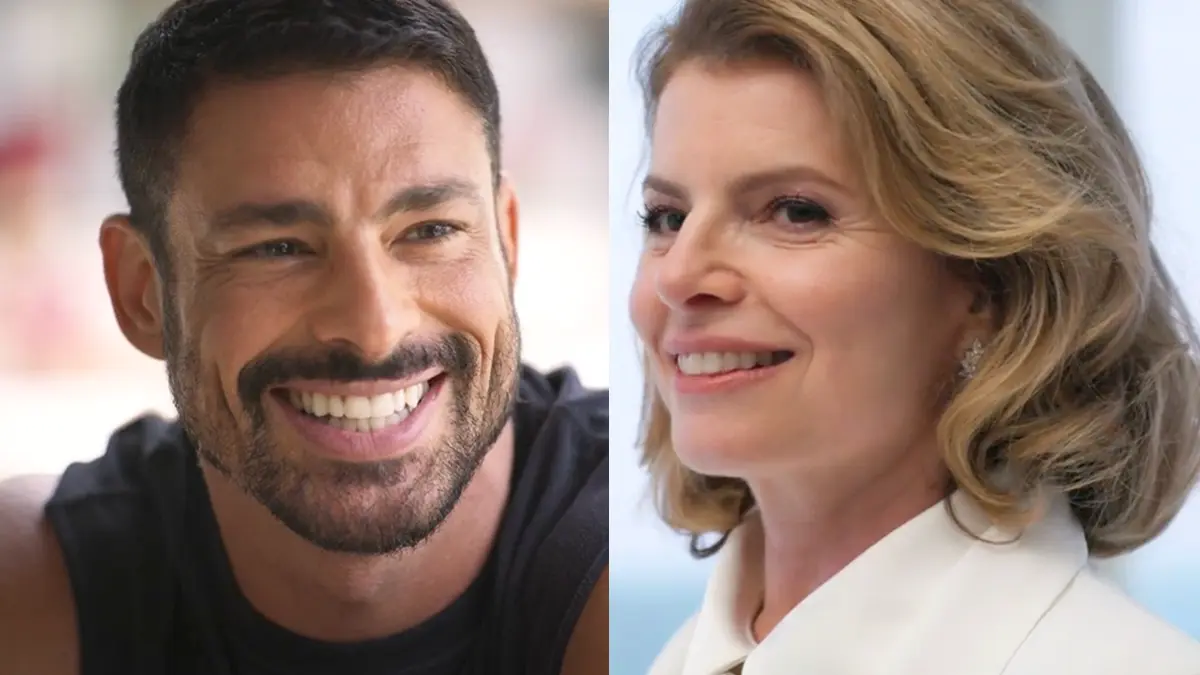 César sorrindo (à esquerda) e Odete (à direita) em Vale Tudo.