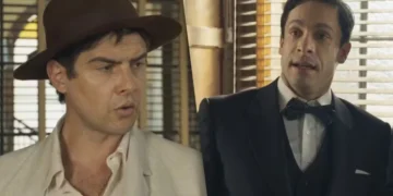 Candinho (Sergio Guizé) dá flagra em Celso (Rainer Cadete) em Êta Mundo Melhor (Foto: Reprodução/TV Globo)