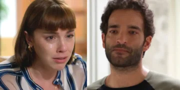 Solange chorando (à esquerda) e Afonso (à direita) em cena da Vale Tudo.