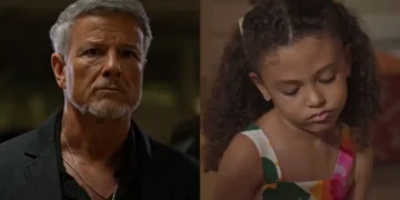 Jaques corre atrás de Sofia para lhe dar uma surra, e Leo derruba o vilão no chão: “Nem se atreva a tocar nela”