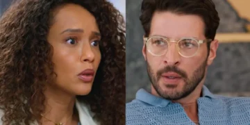 Raquel assustada (à esquerda) e Walter (à direita) em Vale Tudo