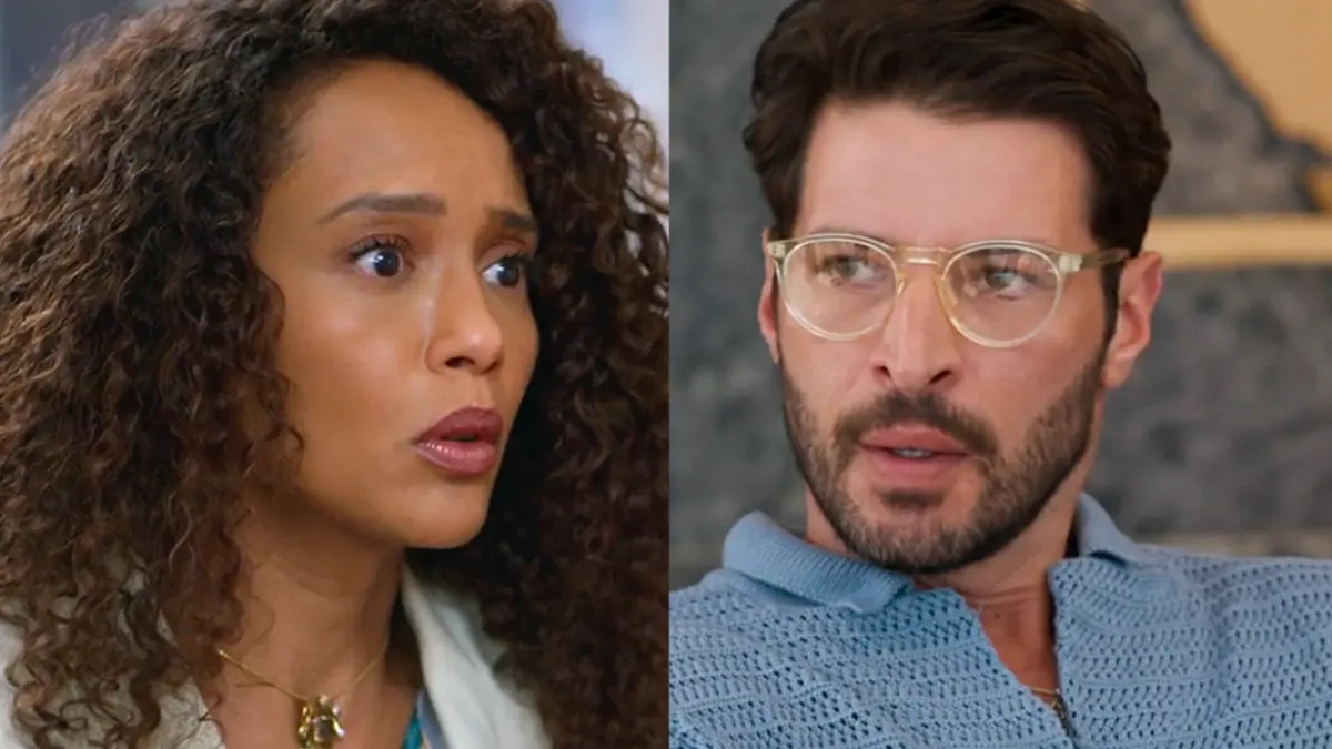 Raquel assustada (à esquerda) e Walter (à direita) em Vale Tudo