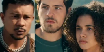 Bagdá (Xamã) confronta Raul (Paulo Mendes) e Joélly (Alana Cabral) em Três Graças (Foto: Reprodução/TV Globo)