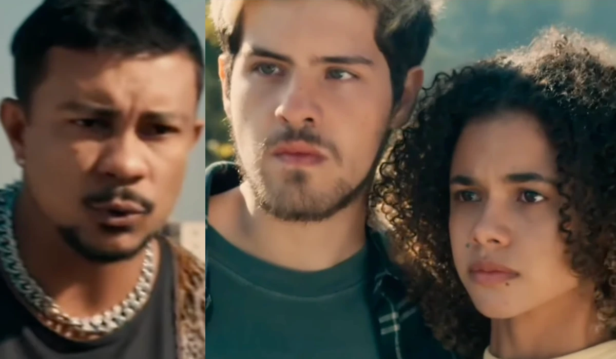 Bagdá (Xamã) confronta Raul (Paulo Mendes) e Joélly (Alana Cabral) em Três Graças (Foto: Reprodução/TV Globo)