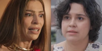 Arminda (Grazi Massafera) e Cláudia (Lorrana Moussinho) em Três Graças (Foto: Reprodução/TV Globo)