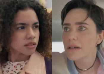 Joélly (Alana Cabral) e Samira (Fernanda Vasconcellos) em Três Graças (Foto: Reprodução/TV Globo)