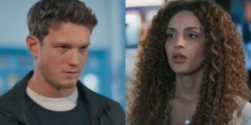 Leonardo (Pedro Novaes) e Viviane (Gabriela Loran) em Três Graças (Foto: Reprodução/TV Globo)