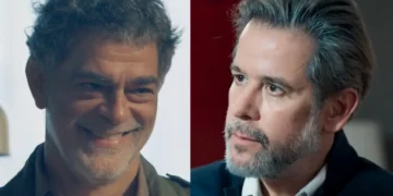 Rogério sorrindo (à esquerda) e Ferette (à direita) em cenas de Três Graças.