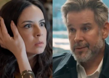 Zenilda com os olhos arregalados (à esquerda) e Ferette (à direita) em Três Graças.