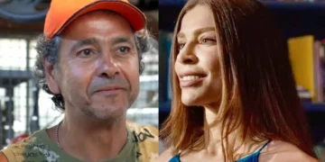 Joaquim (à esquerda), usando um boné laranja; Arminda (à direita) em Três Graças.