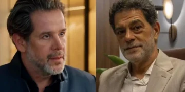 Ferette (Murilo Benício) e Rogério (Eduardo Moscovis) em Três Graças (Foto: Reprodução/TV Globo)