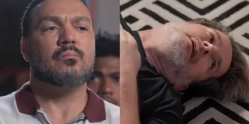 Misael (à esquerda) e Ferette caído (à direita) em cenas de Três Graças.