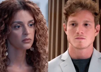Viviane (à esquerda) e Leonardo (à direita) em cena de Três Graças.